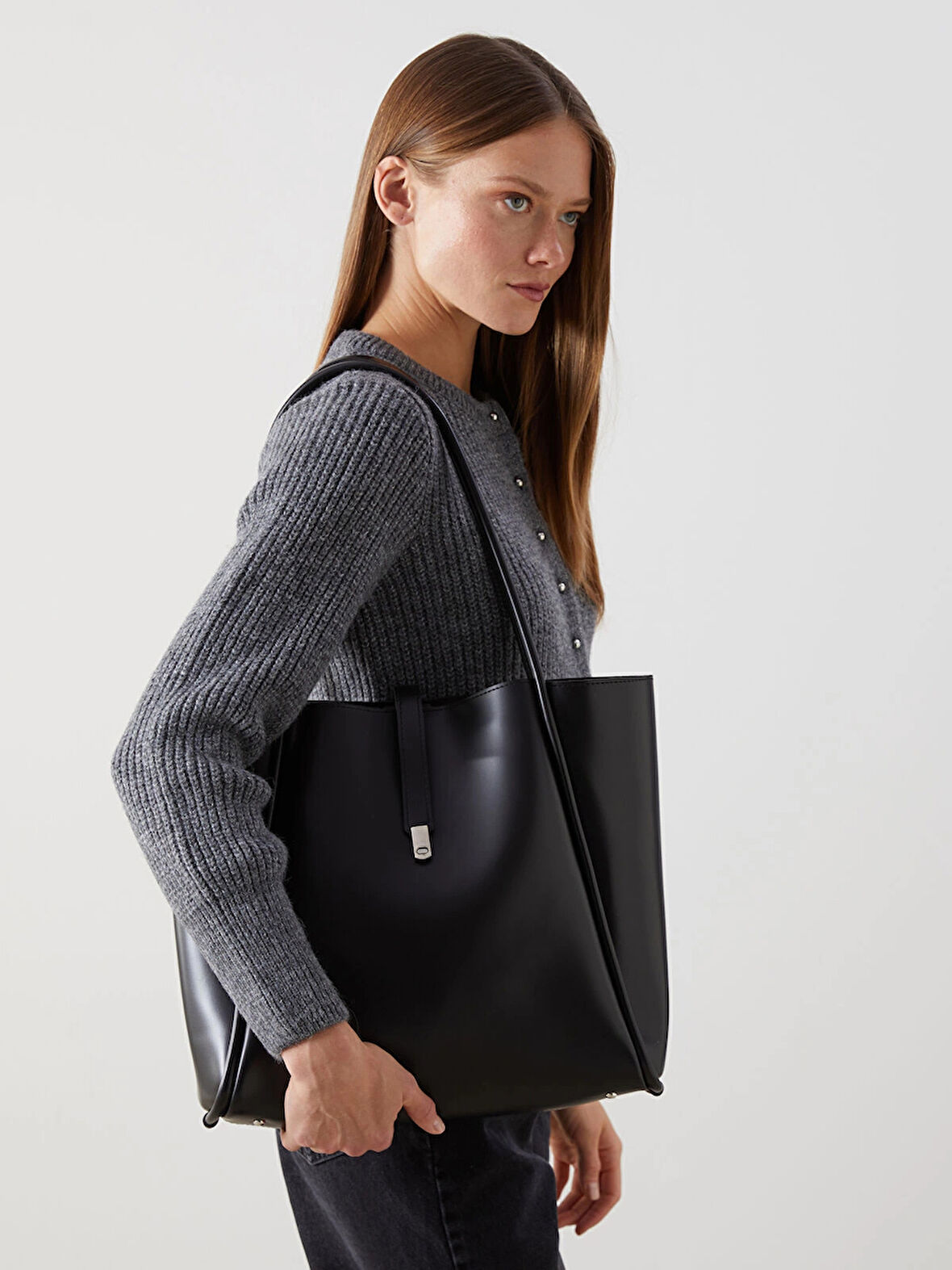 LCW ACCESSORIES Siyah Deri Görünümlü Kadın Kol Çantası