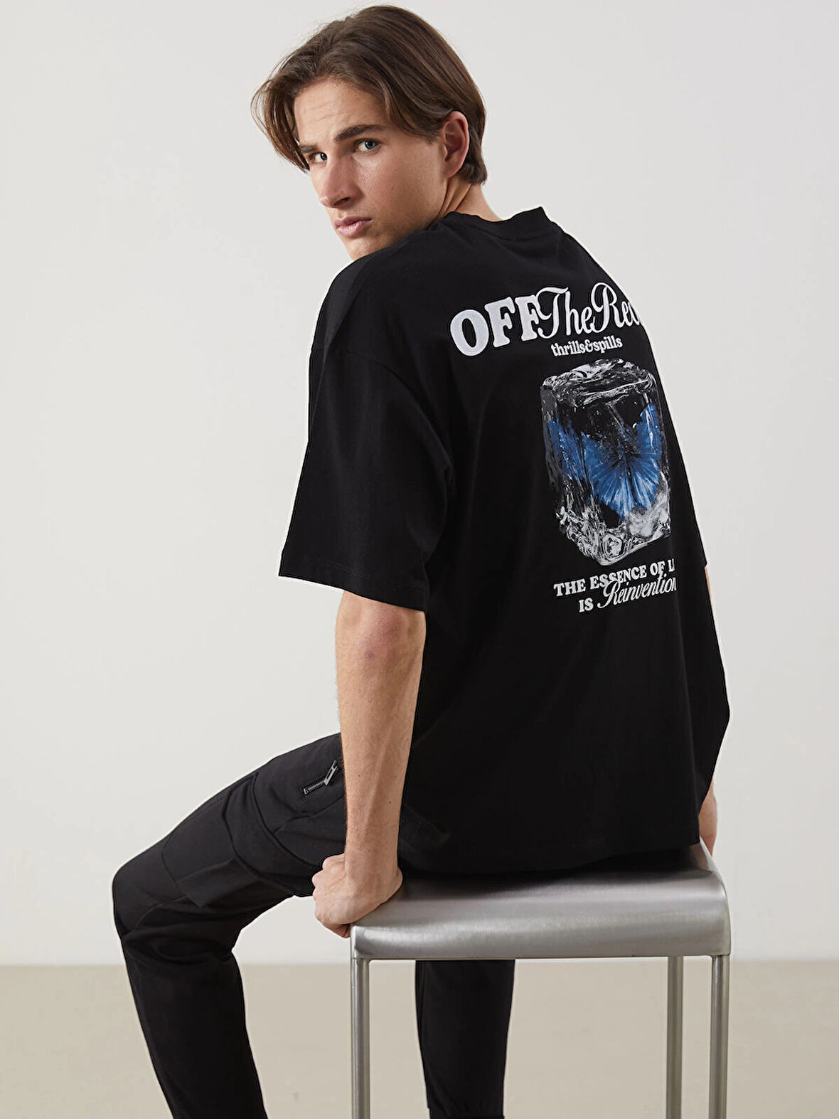 XSIDE Siyah Bisiklet Yaka Baskılı Erkek Tişört