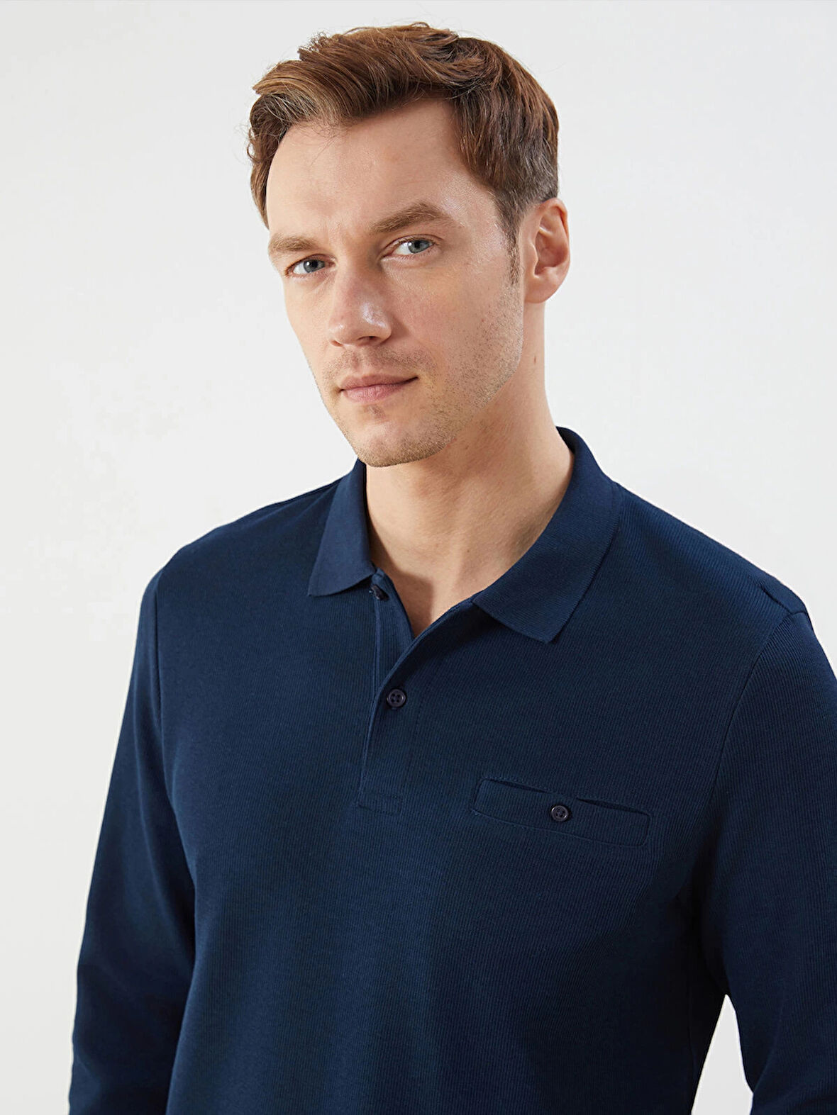 LCWAIKIKI Classic Lacivert Büyük Beden Polo Yaka Uzun Kollu Erkek Sweatshirt