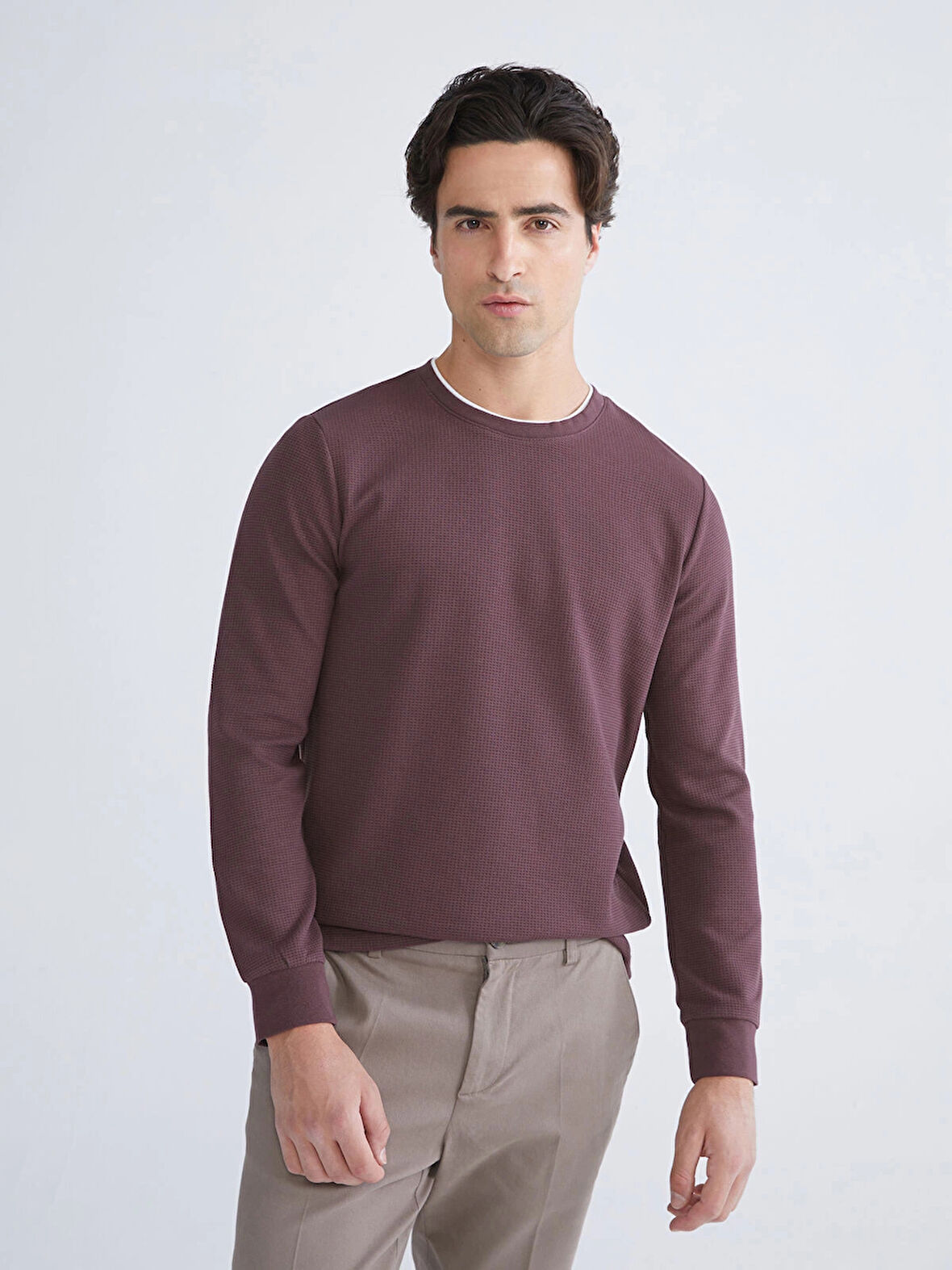 LCWAIKIKI Classic Mürdüm Uzun Kollu Dokulu Erkek 