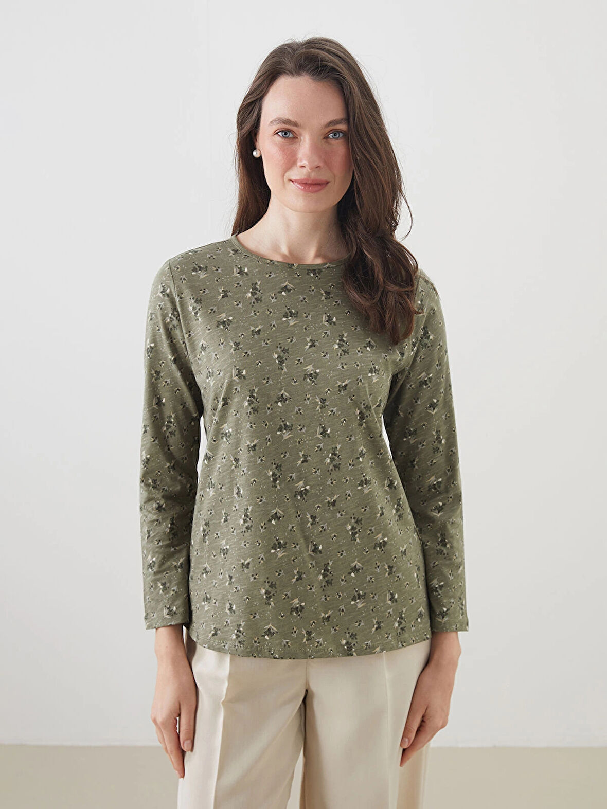 LCW Grace Haki Bisiklet Yaka Çiçekli Kadın Bluz
