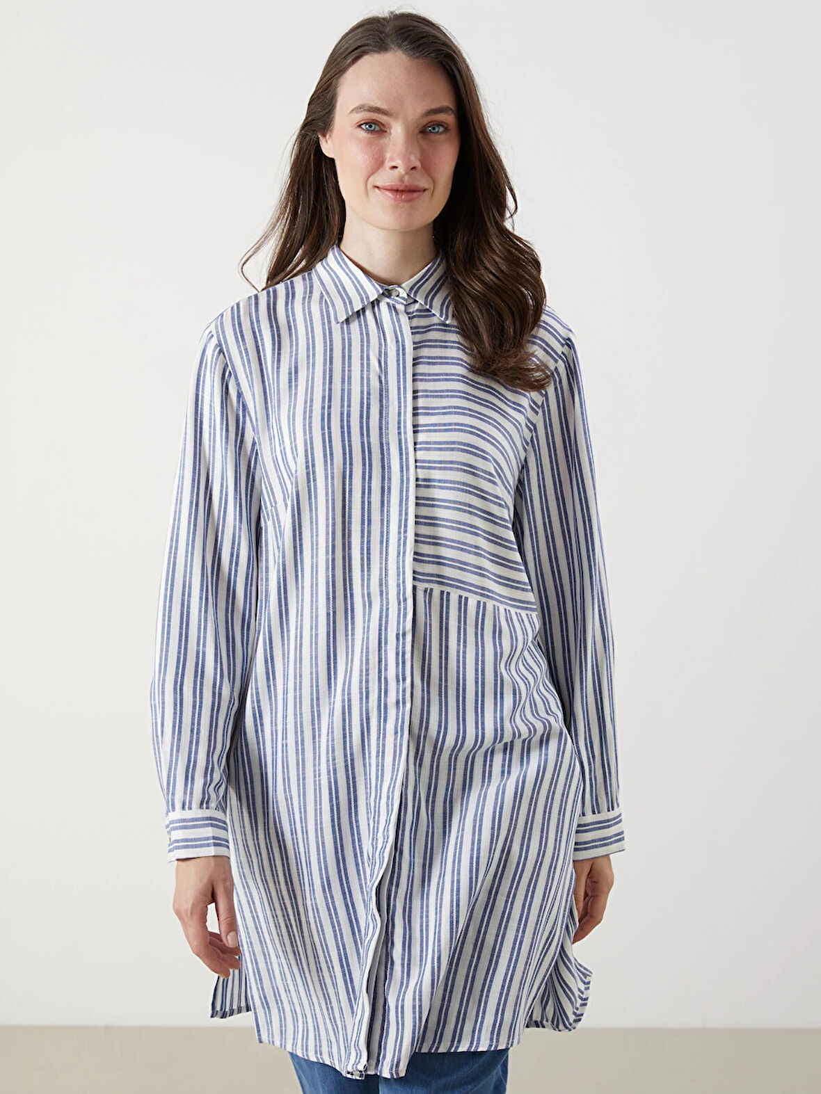 LCW Grace Mavi Çizgili Kadın Gömlek Tunik