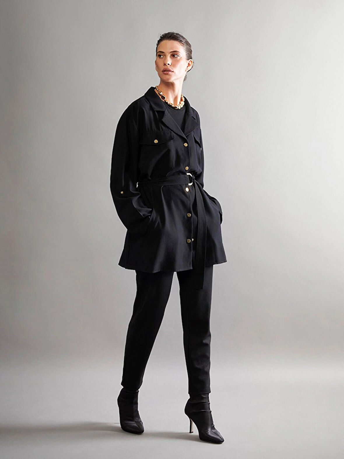 LCW Grace Siyah Büyük Beden Beli Lastikli Kadın Pantolon