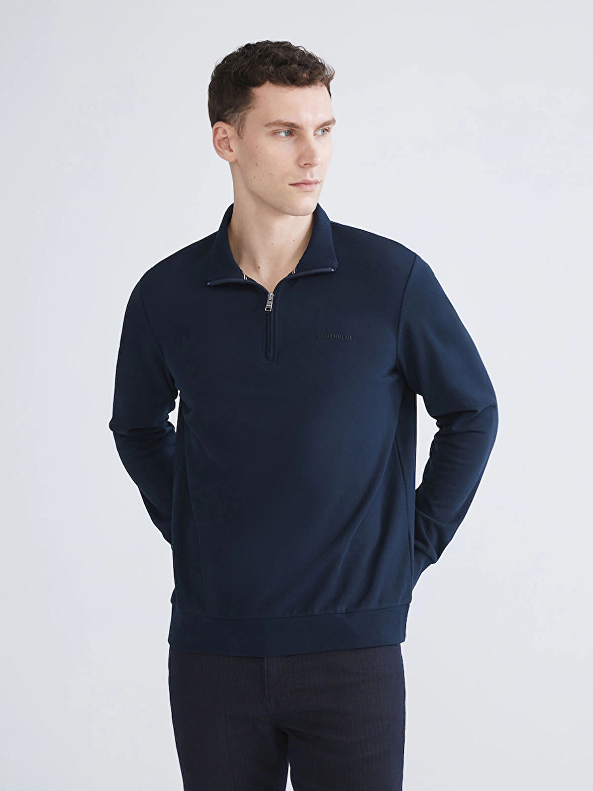 SOUTHBLUE Lacivert Dik Yaka Baskılı Erkek Sweatshirt