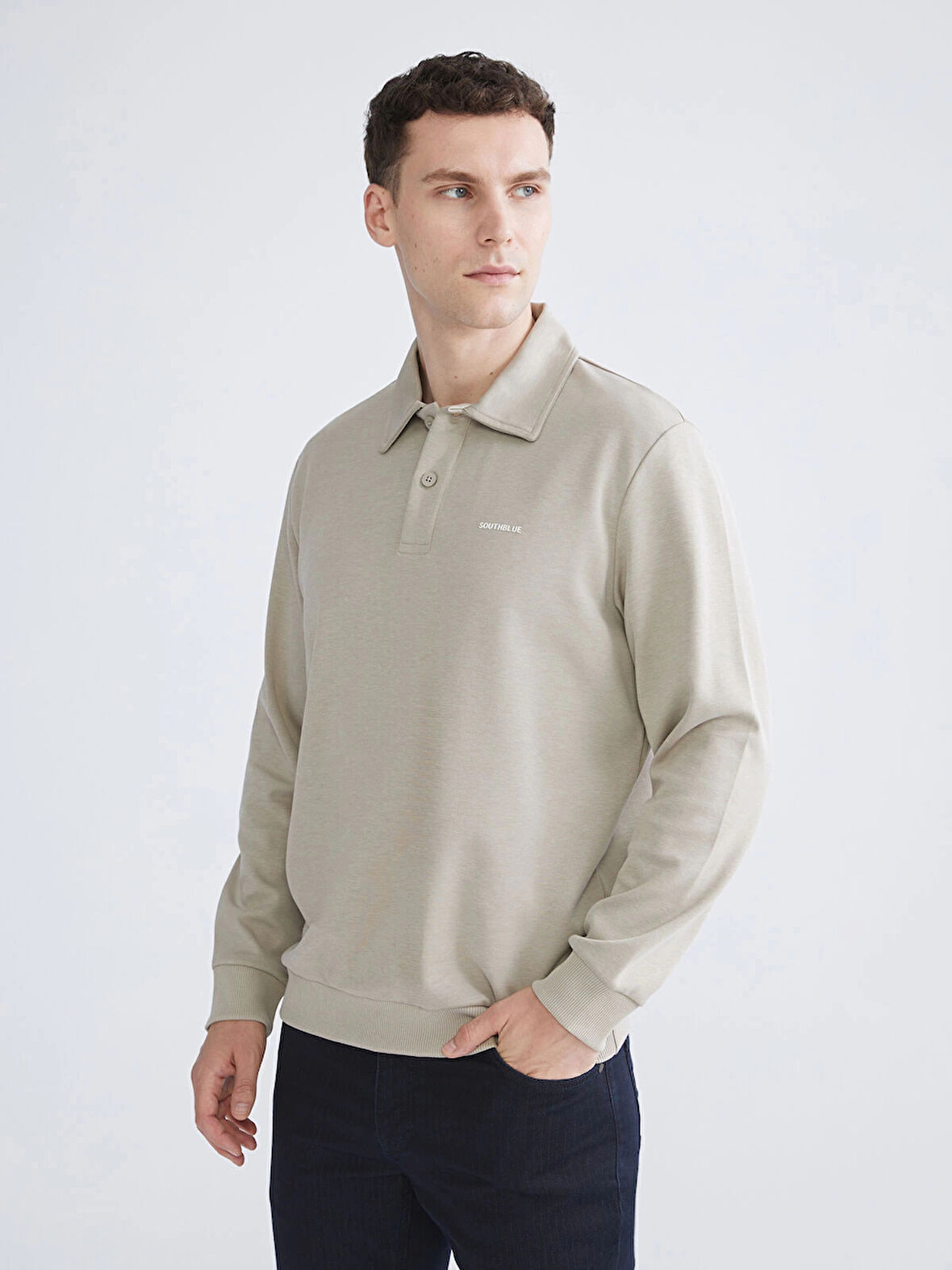 SOUTHBLUE Bej Polo Yaka Erkek Sweatshirt
