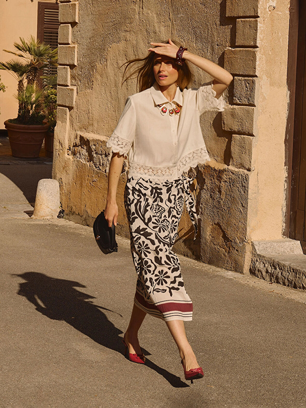 LCWAIKIKI Classic Siyah Beli Lastikli Desenli Etek