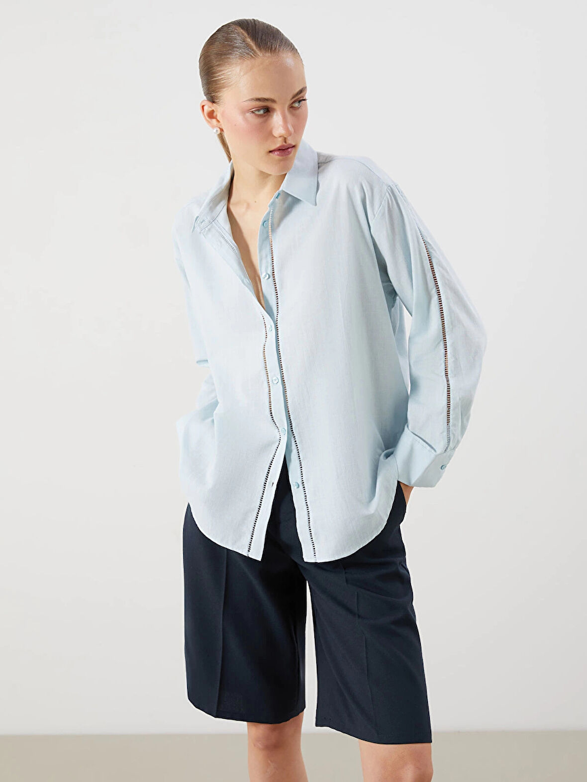 LCW Vision Mavi Oversize Kadın Gömlek