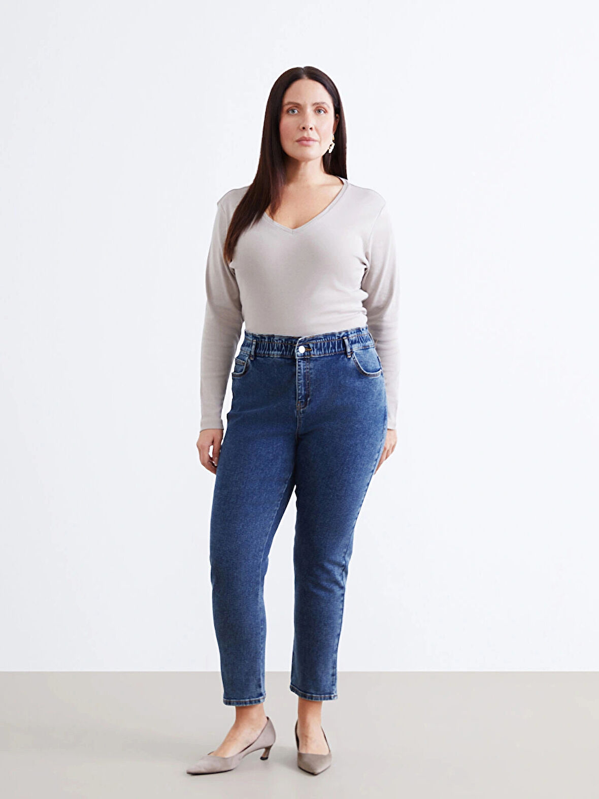 LCWAIKIKI Classic İndigo Beli Lastikli Slim Mom Kadın Jean Pantolon