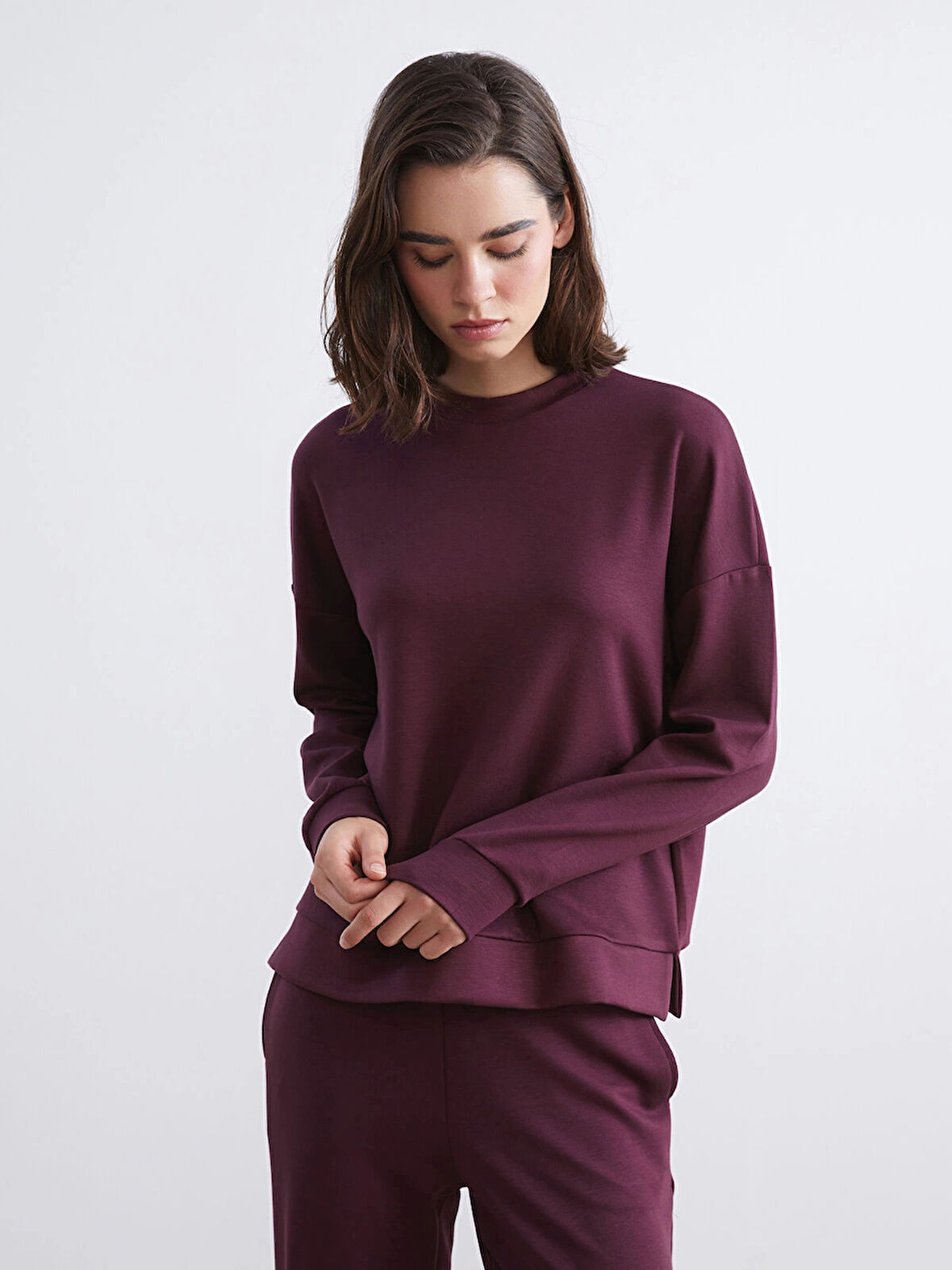 LCW Vision Mürdüm Bisiklet Yaka Oversize Kadın Sweatshirt