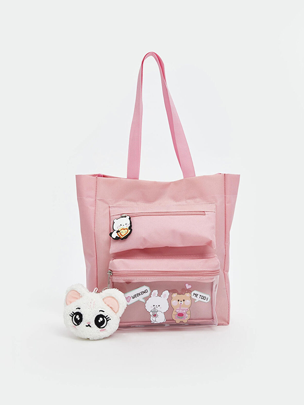 LCW ACCESSORIES Pembe Baskılı Şeffaf Cepli Kız Çocuk Kol Çantası