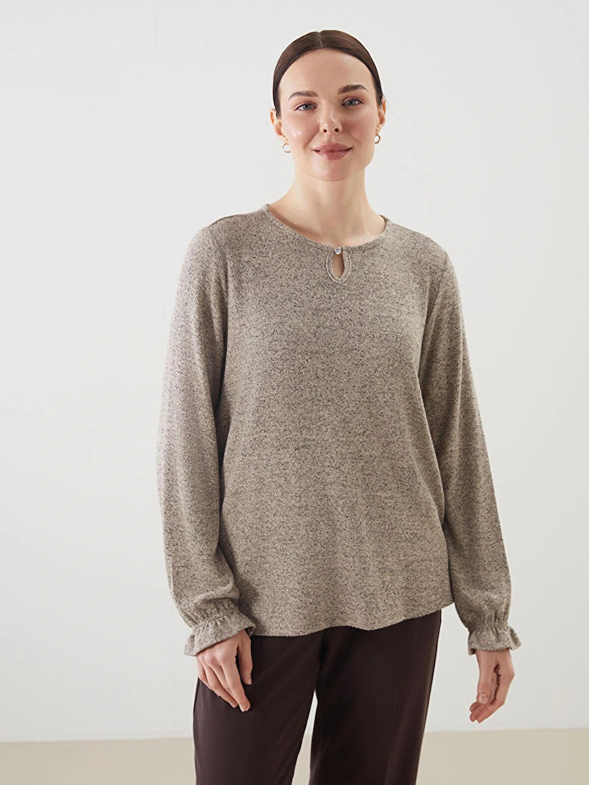 LCW Grace Bej Bisiklet Yaka Bluz