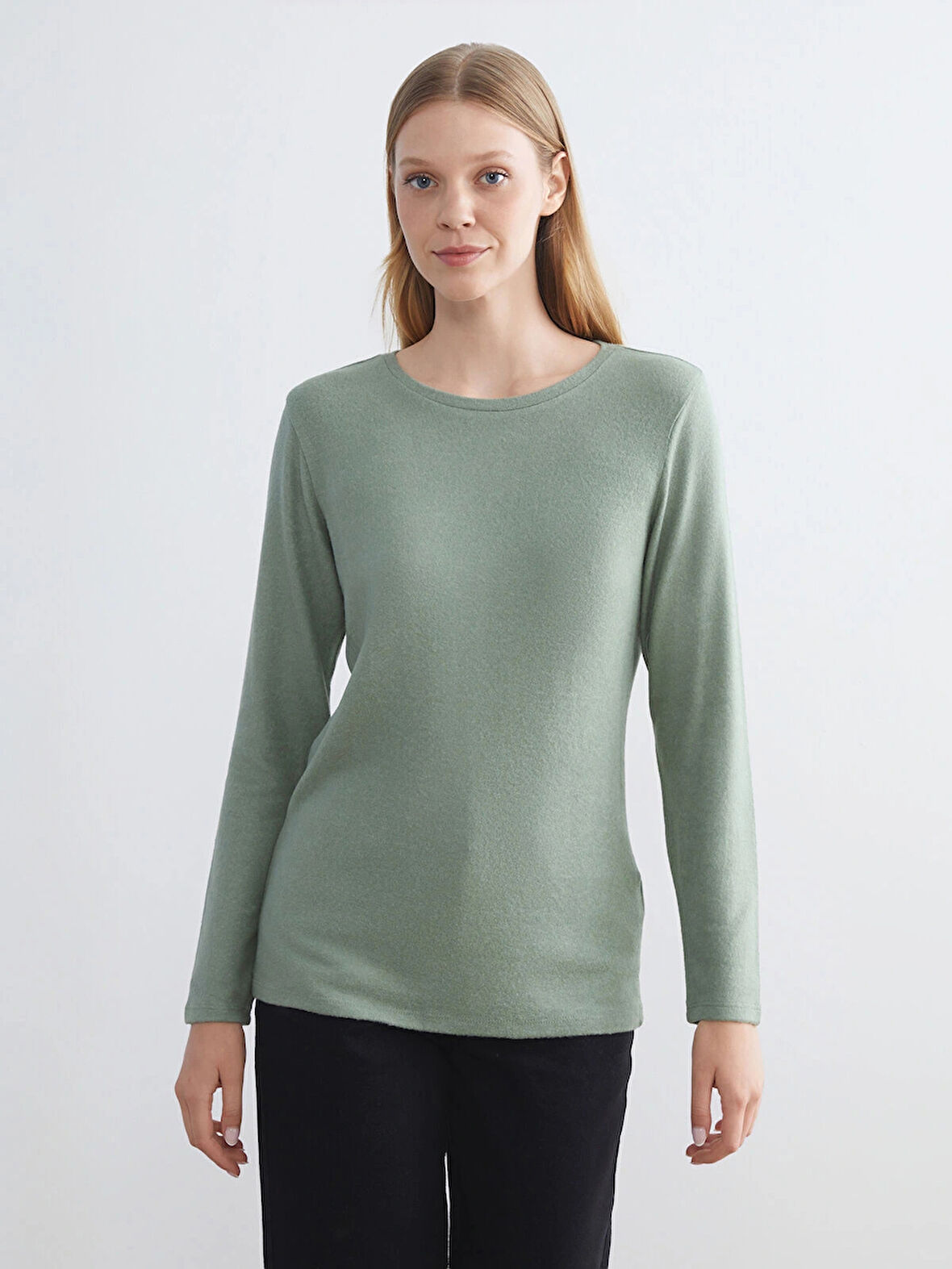 LCWAIKIKI Basic Yeşil Bisiklet Yaka Kadın Body