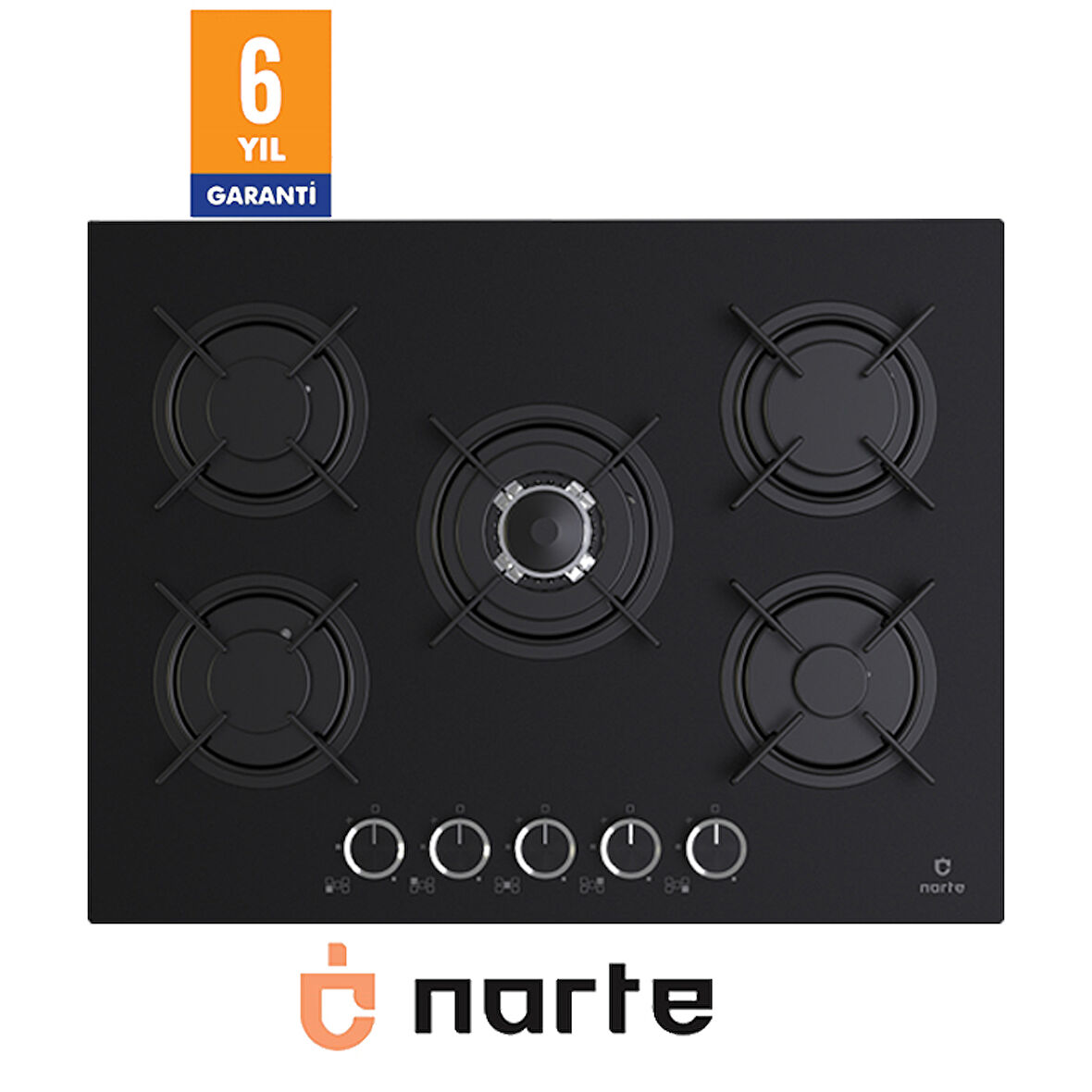 NARTE CG20070B - 70 CM , 5 Gözlü , Cam Ankastre Ocak , 6Yıl Garantili