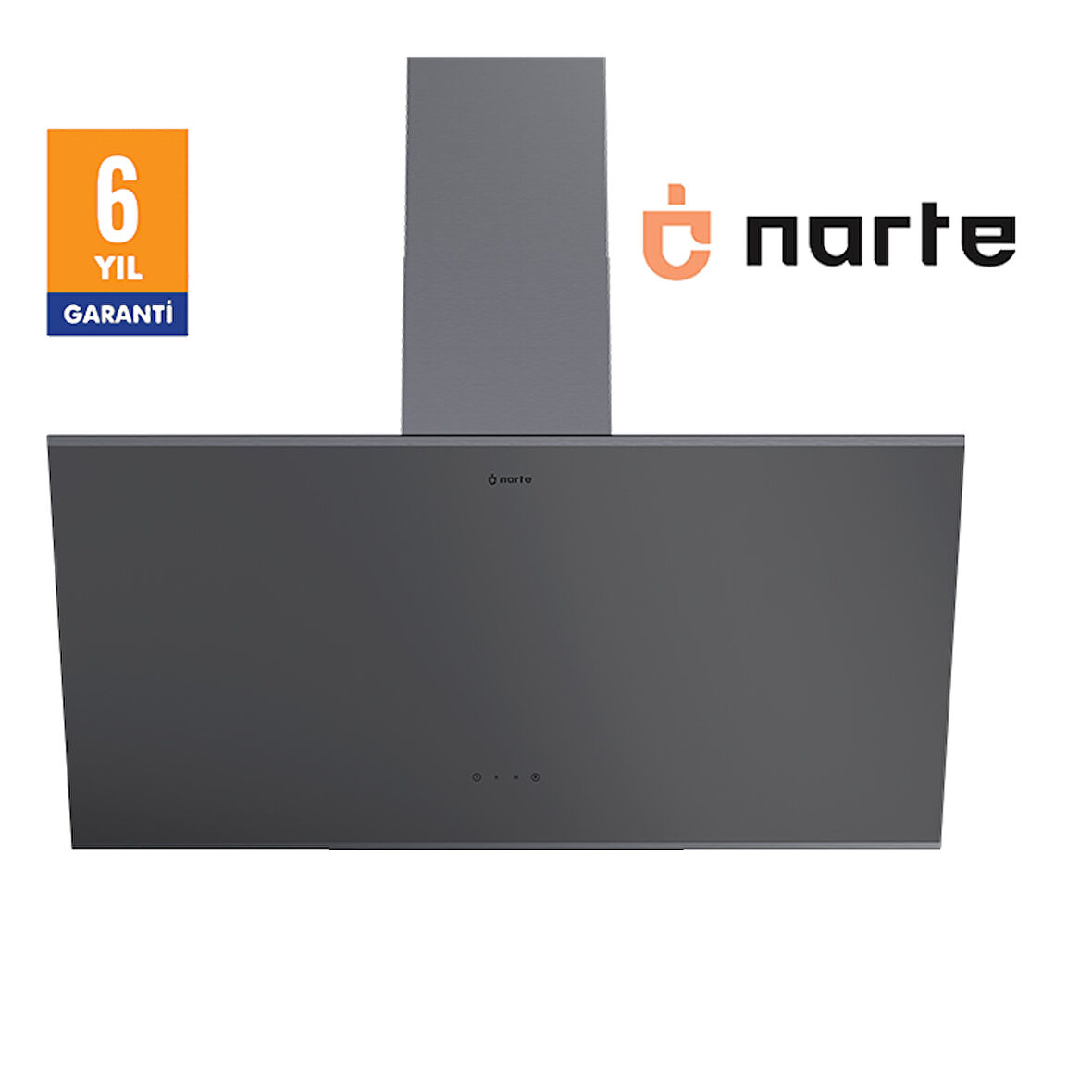 NARTE -H20090SX 90 CM Gri Cam Inox Çıtalı Eğimli Davlumbaz - 6 YIL GARANTİLİ