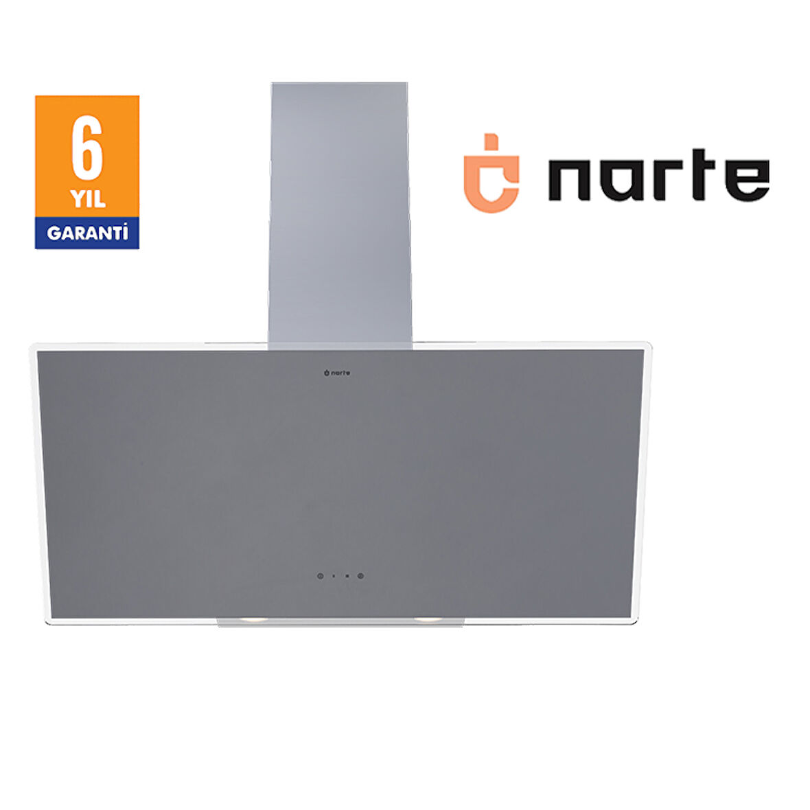 NARTE-H20190S 90CM GRİ CAM EĞİMLİ DAVLUMBAZ - 6 YIL GARANTİLİ