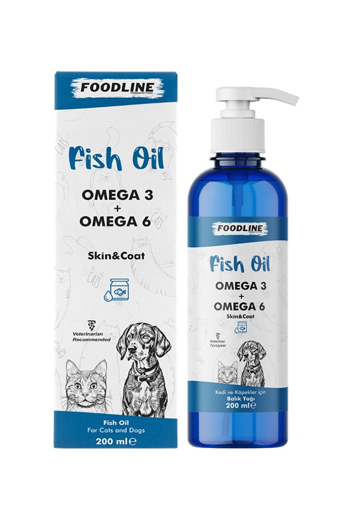 Foodline Fish Oil 200 ml | Omega 3&6 İçerikli Balık Yağı | Kedi ve Köpekler İçin Tüy ve Genel Sağlık Destekleyici