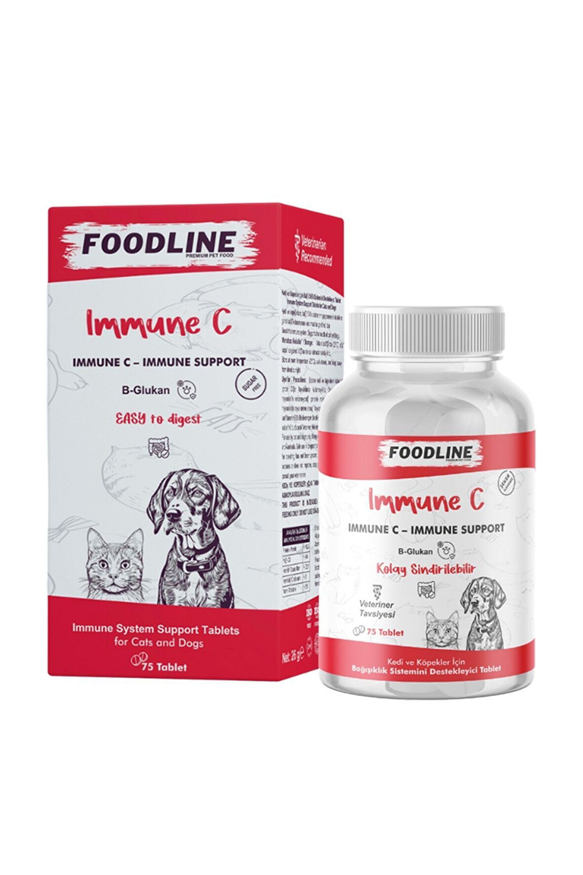 Foodline Immune +C 75 Tablet | Kedi ve Köpekler için Bağışıklık Sistemini Destekleyici