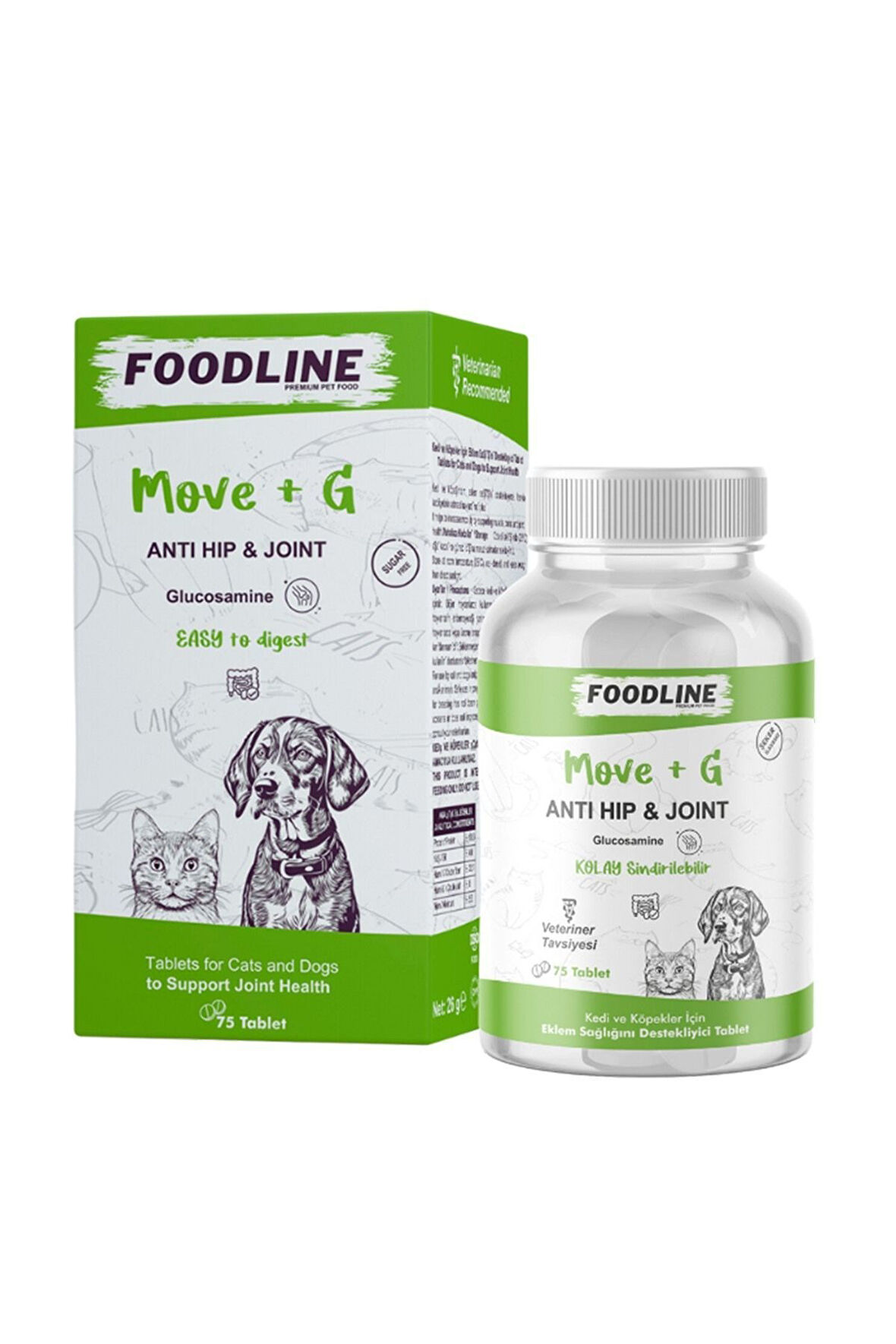 Foodline Hip&Joint Glucosamine 75 Tablet | Kedi ve Köpekler için Eklem Sağlığını Destekleyici 