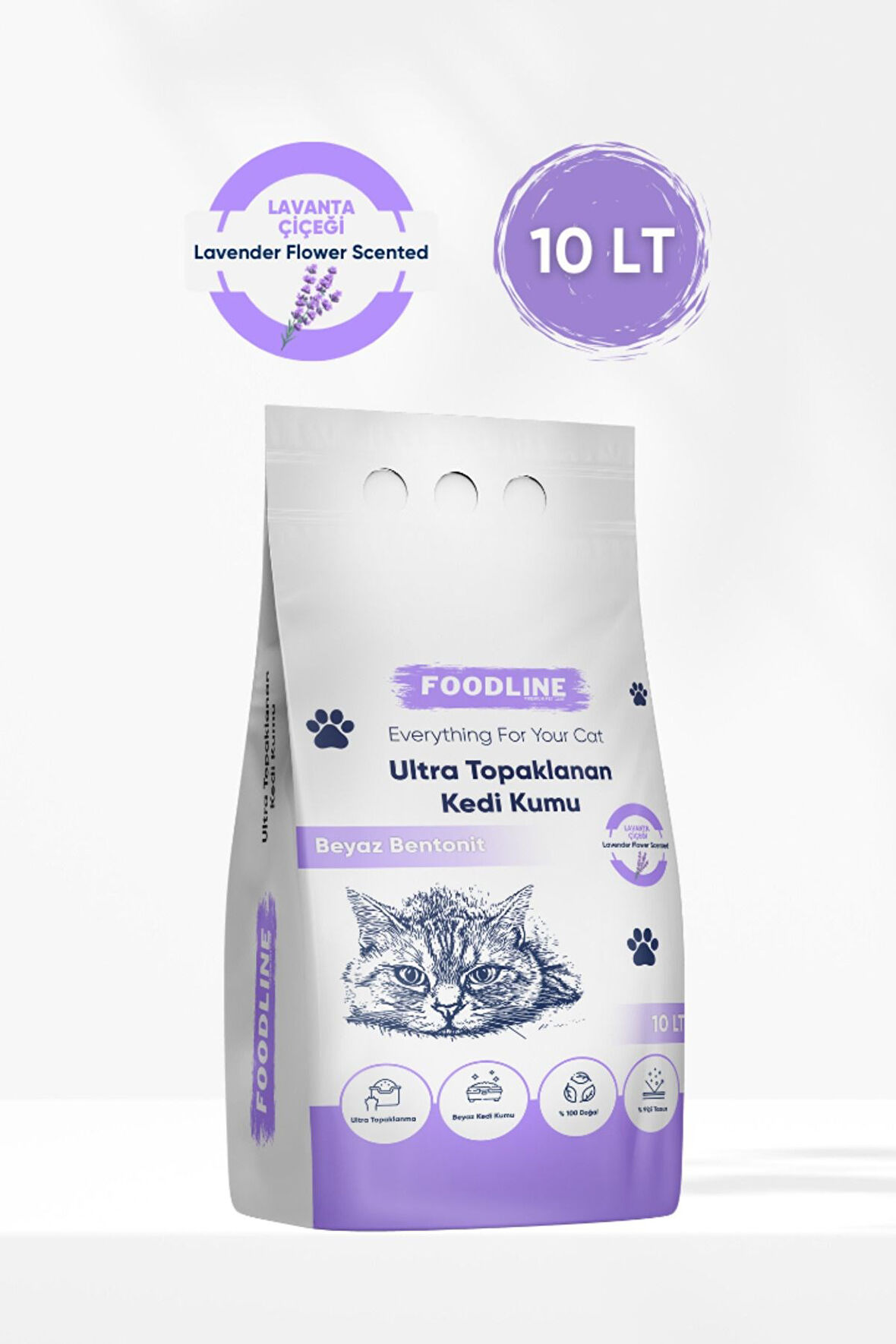 Foodline Lavanta Kokulu İnce Taneli Bentonit Topaklanan Kedi Kumu 10 Lt