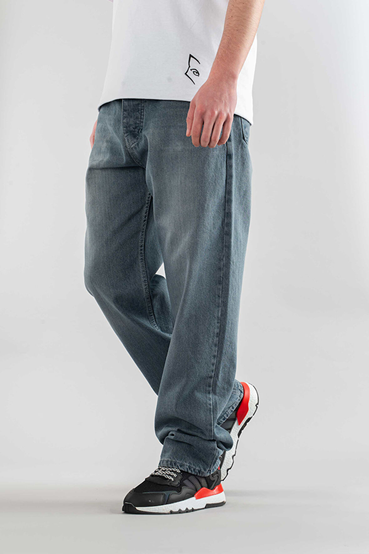 Erkek Taş Baggy Fit Geniş Kalıp Normal Bel Geniş Paça Jean Bol Pantolon