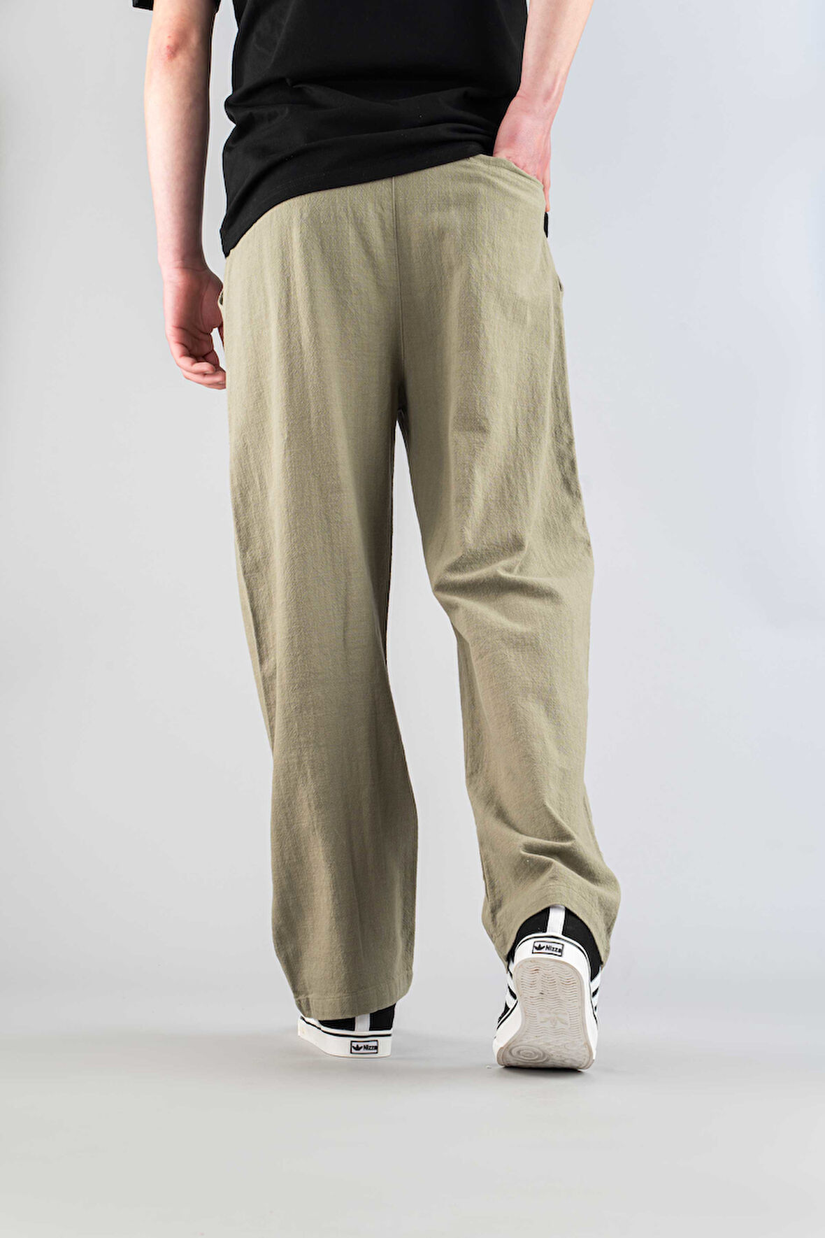 Erkek Pantolon Beli Lastikli Keten rahat Esnek Likralı Basic Pamuklu Jogger