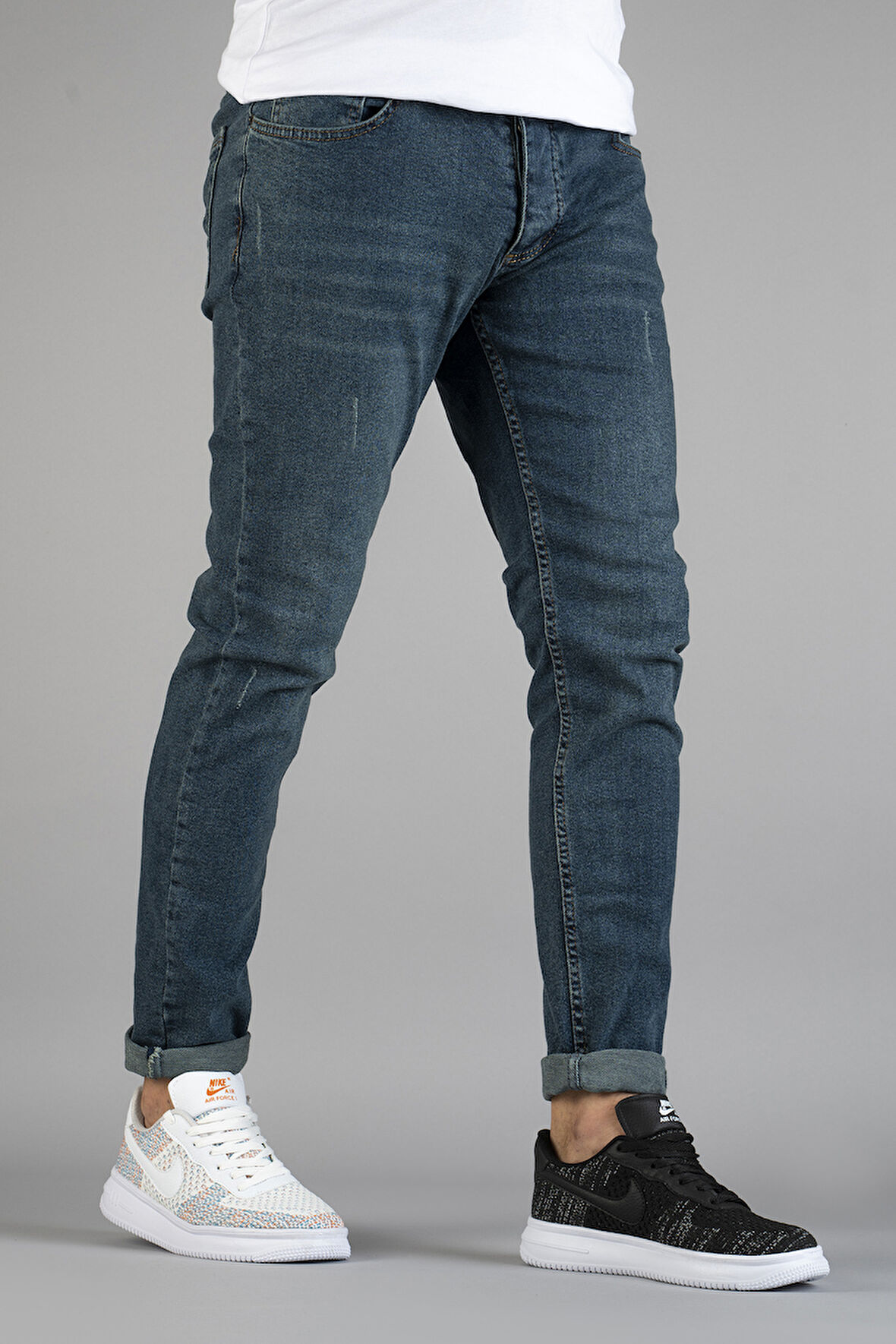 Erkek Slim Fit Dar Kesim Tırnaklı Kot Pantolon