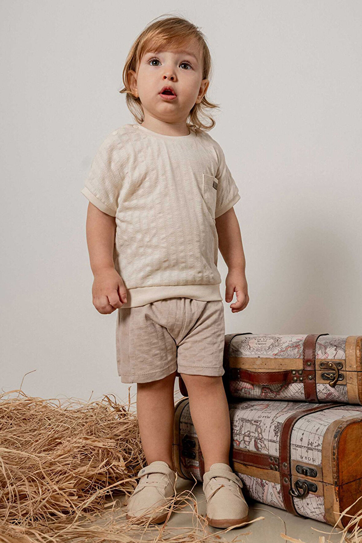 Bebek Çocuk Pamuklu Kısa Kollu Şortlu 2'li Takım Trend Moda Alt Üst Takım