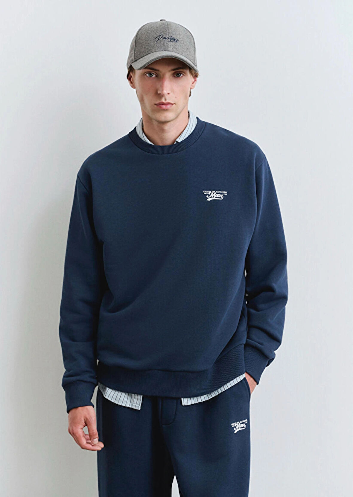 Mavi Lacivert Erkek Loose Fit Sweatshirt DMK.M0S10467-70497_MAVİ LOGO BASKILI