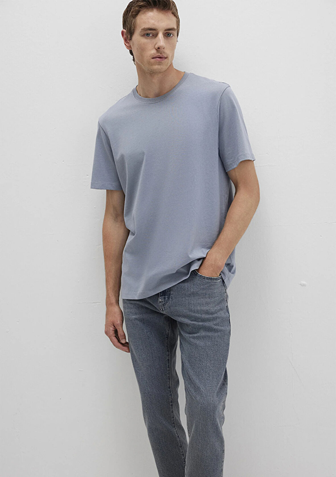 Bisiklet Yaka Mavi Basic Tişört 0612863-86584