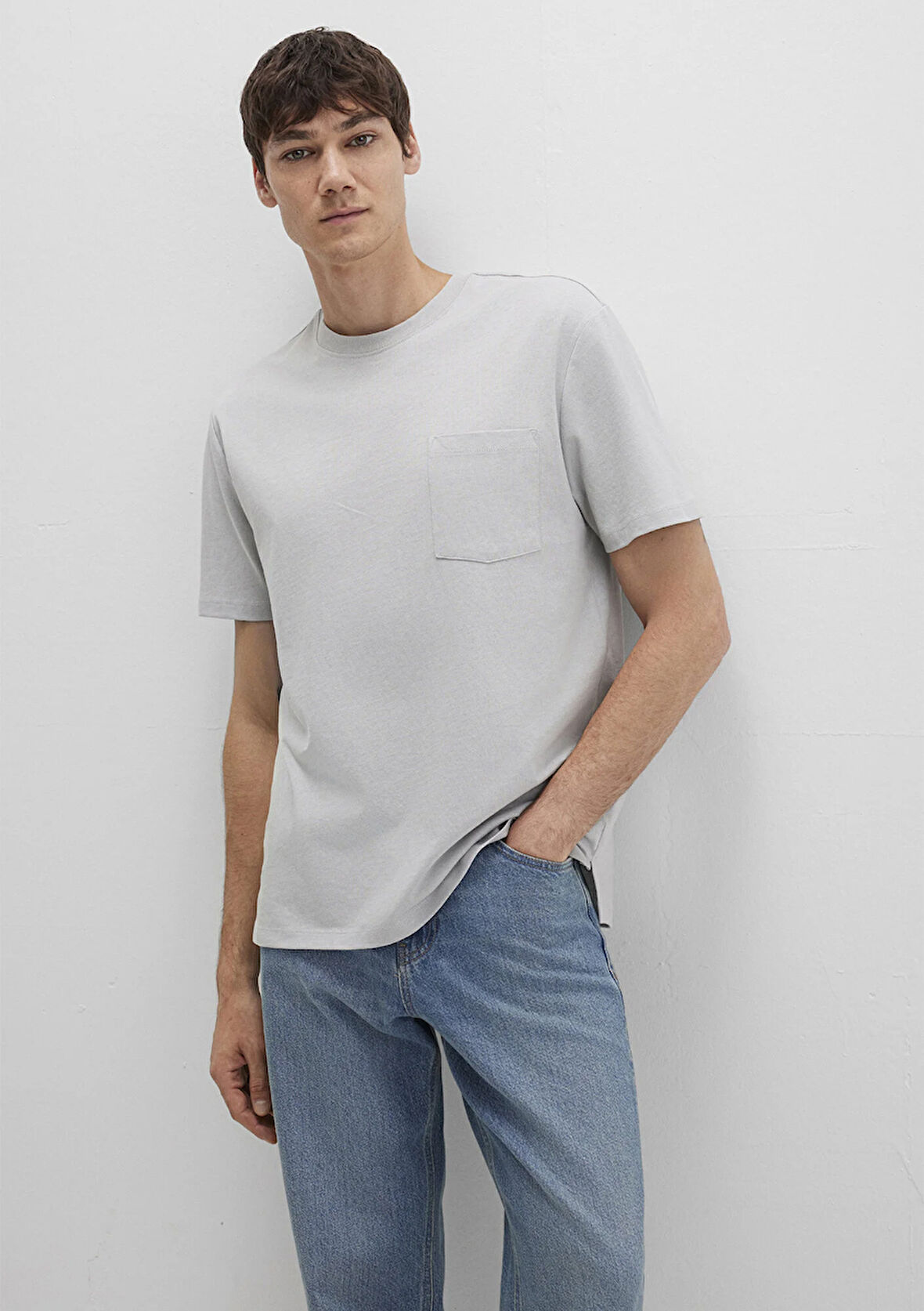 Cep Detaylı Gri Tişört 066248-70075