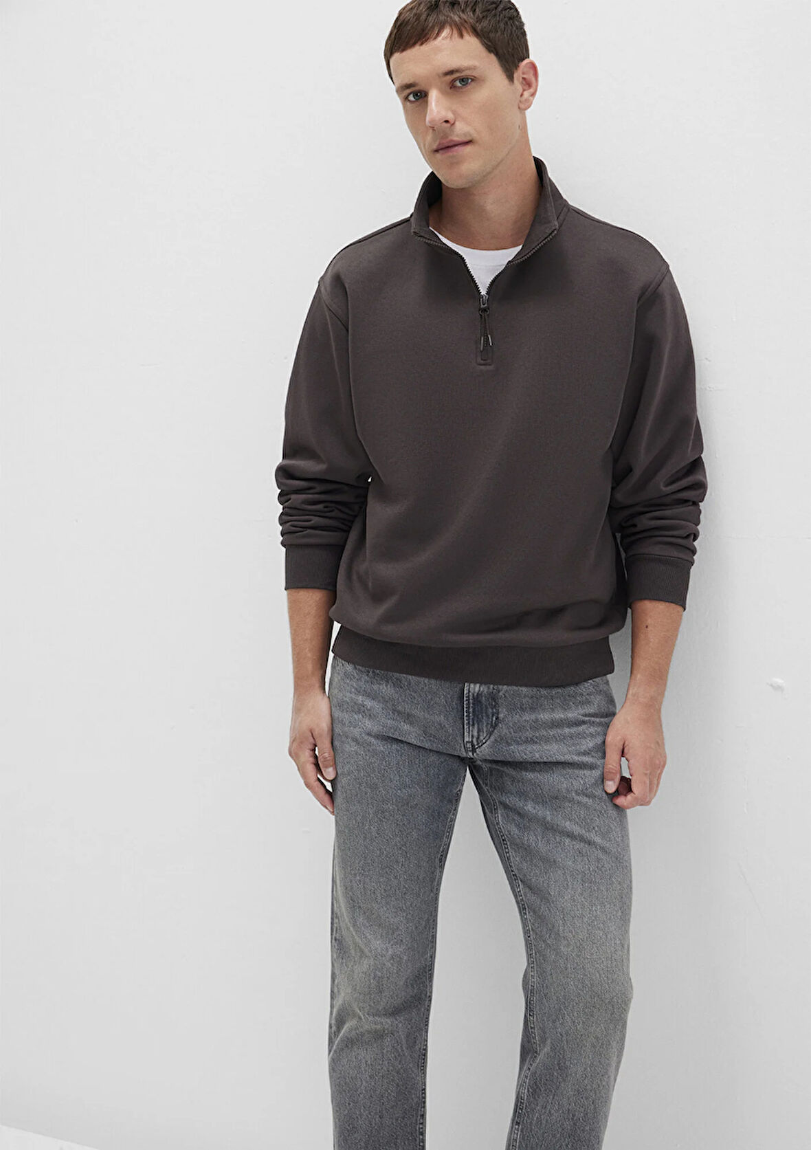 Yarı Fermuarlı Siyah Basic Sweatshirt 0S10278-70219