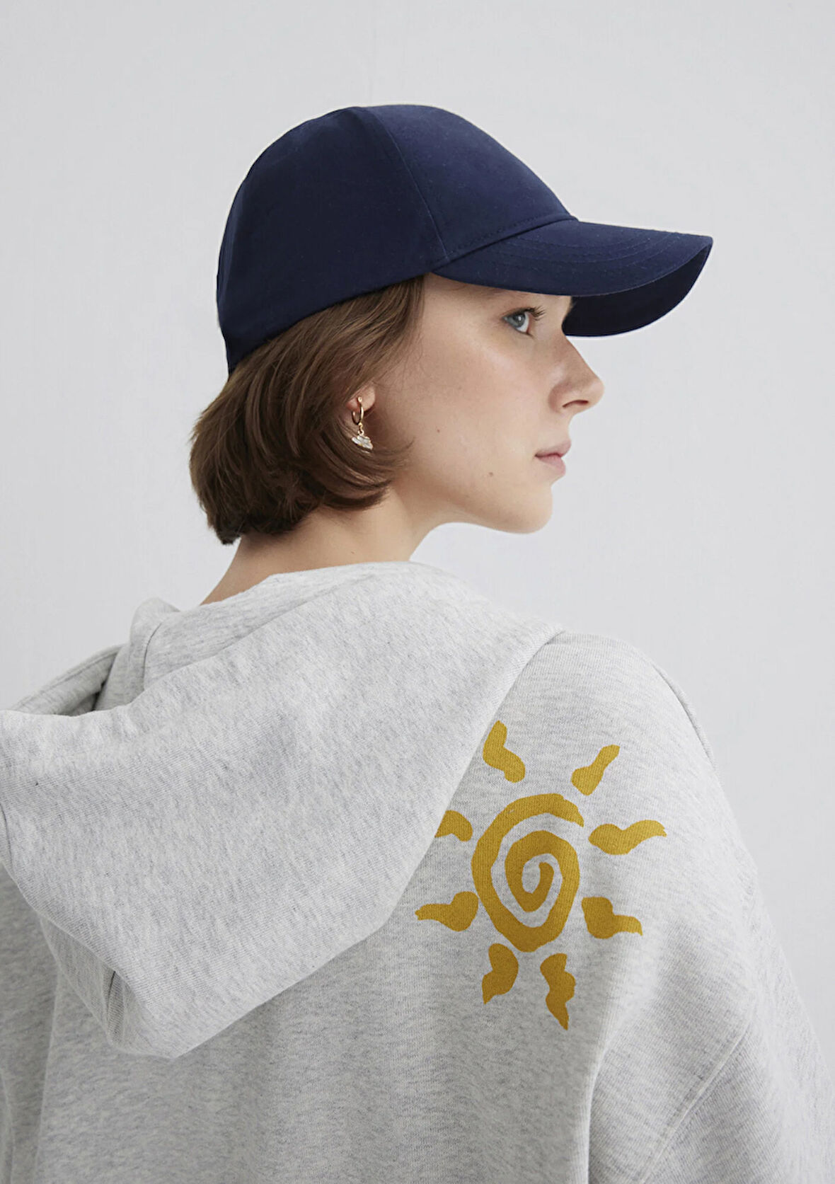 İndigo Turtles Baskılı Kapüşonlu Gri Sweatshirt 1S10382-87033