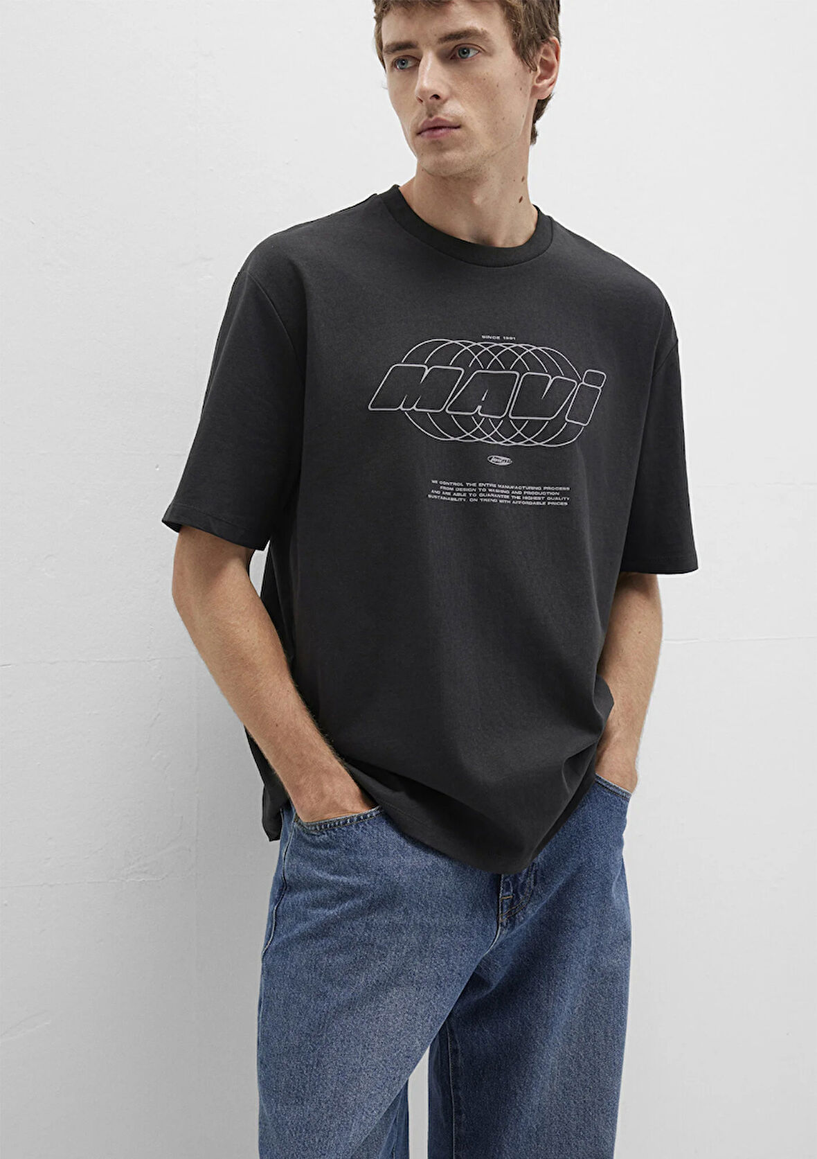 Mavi Baskılı Gri Tişört 0612911-70090