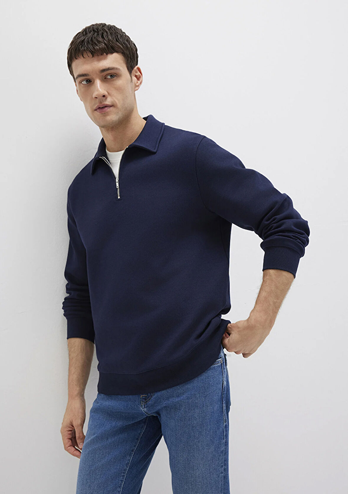 Yarı Fermuarlı Lacivert Sweatshirt 0S10414-86415