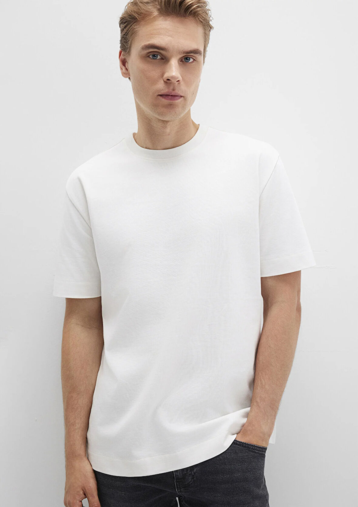 Bisiklet Yaka Ekru Basic Tişört 0612864-70057