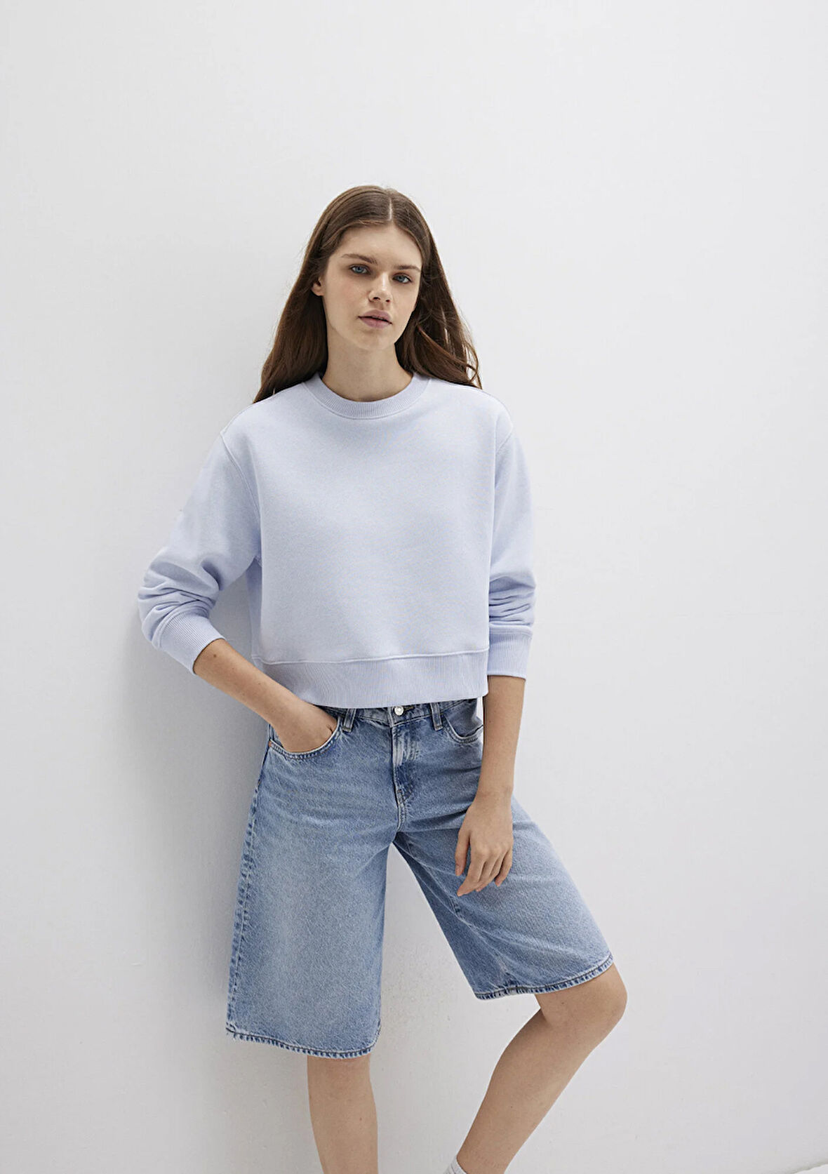 Bisiklet Yaka Mavi Sweatshirt 1S10387-89201