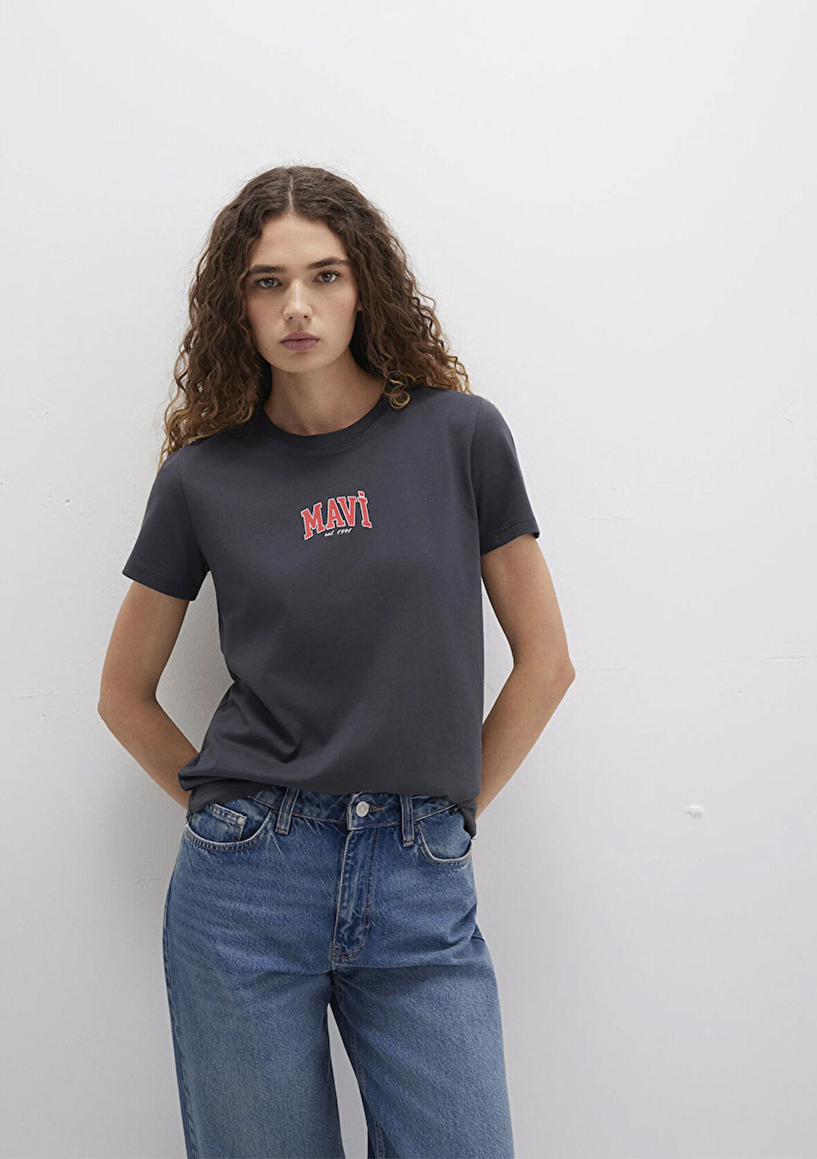 Mavi Logo Baskılı Antrasit Tişört 1613412-70087