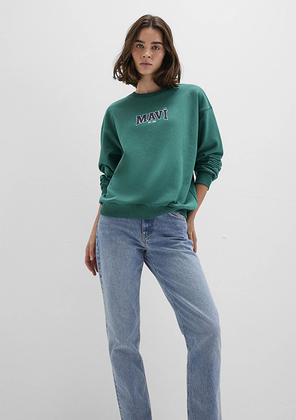 Mavi Logo Baskılı Yeşil Sweatshirt 1S10372-71918
