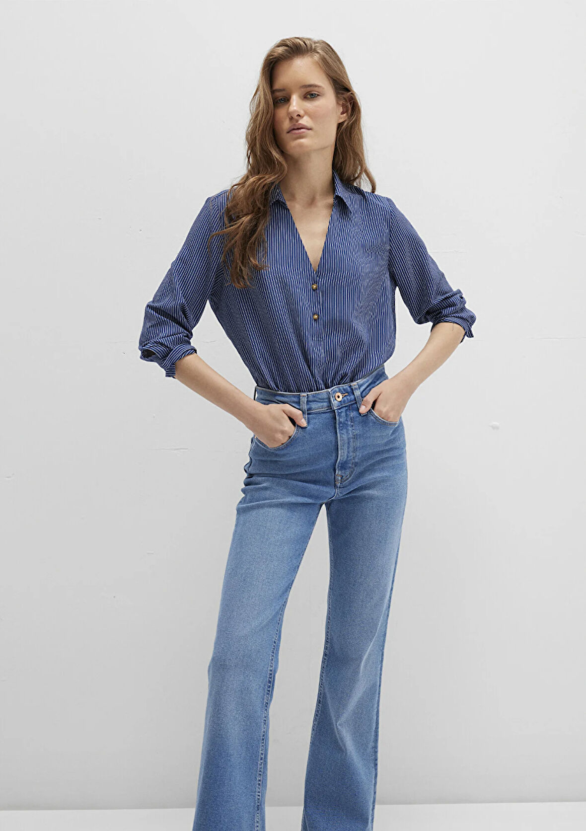 Lacivert Çizgili Bluz 122400-80736