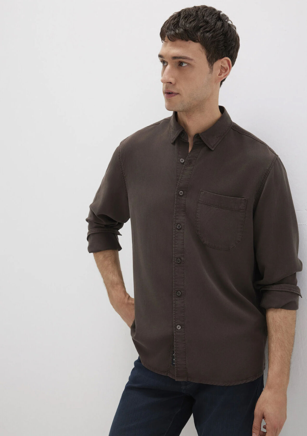 Kahverengi Tencel TM Liyosel Gömlek 0211647-70219