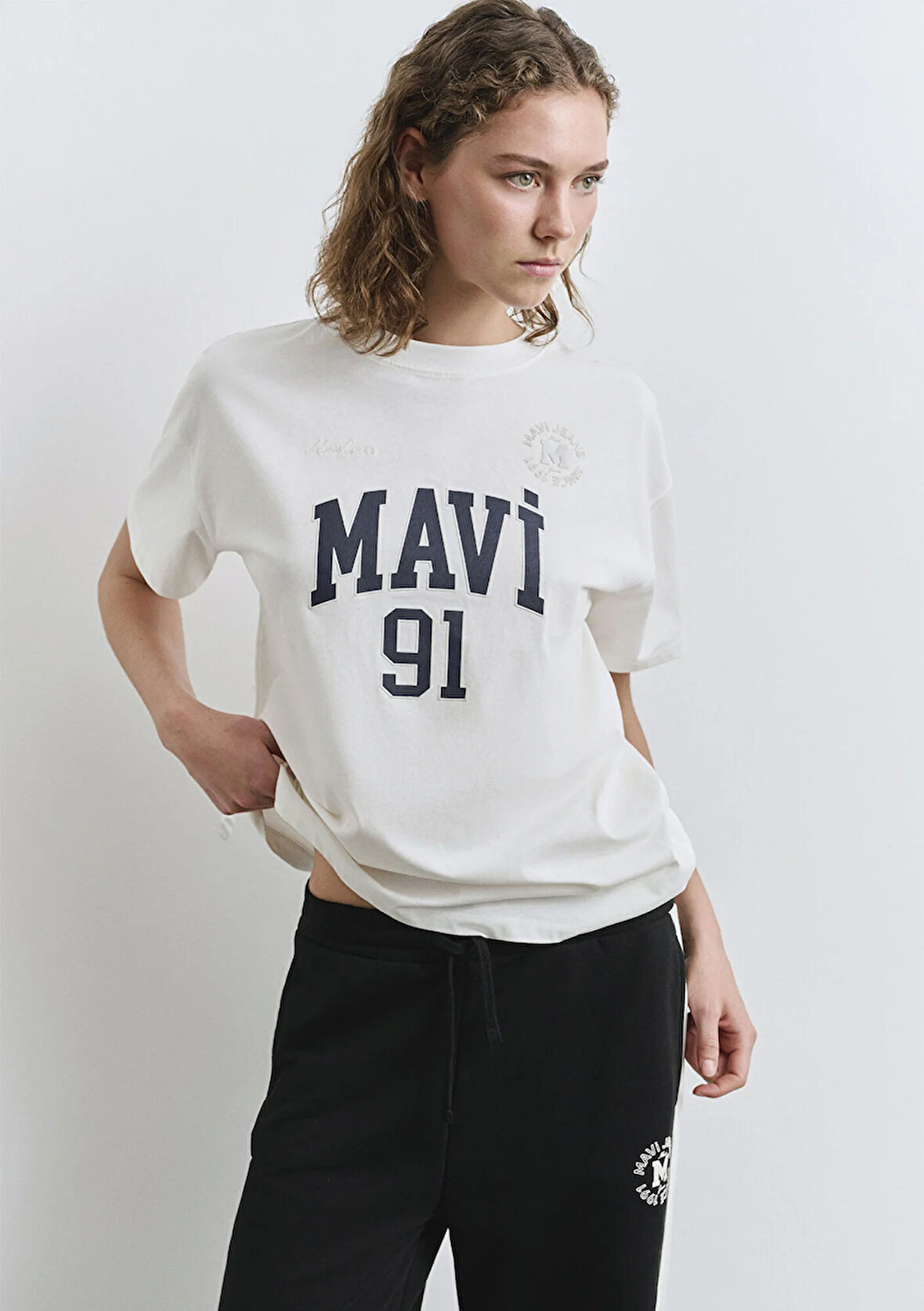 Mavi Logo Baskılı Ekru Tişört 1613333-70057