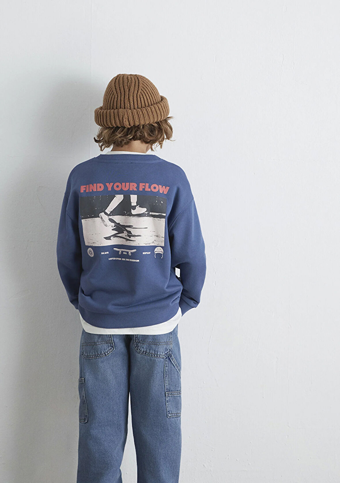 Baskılı Mavi Sweatshirt 6S10128-86702