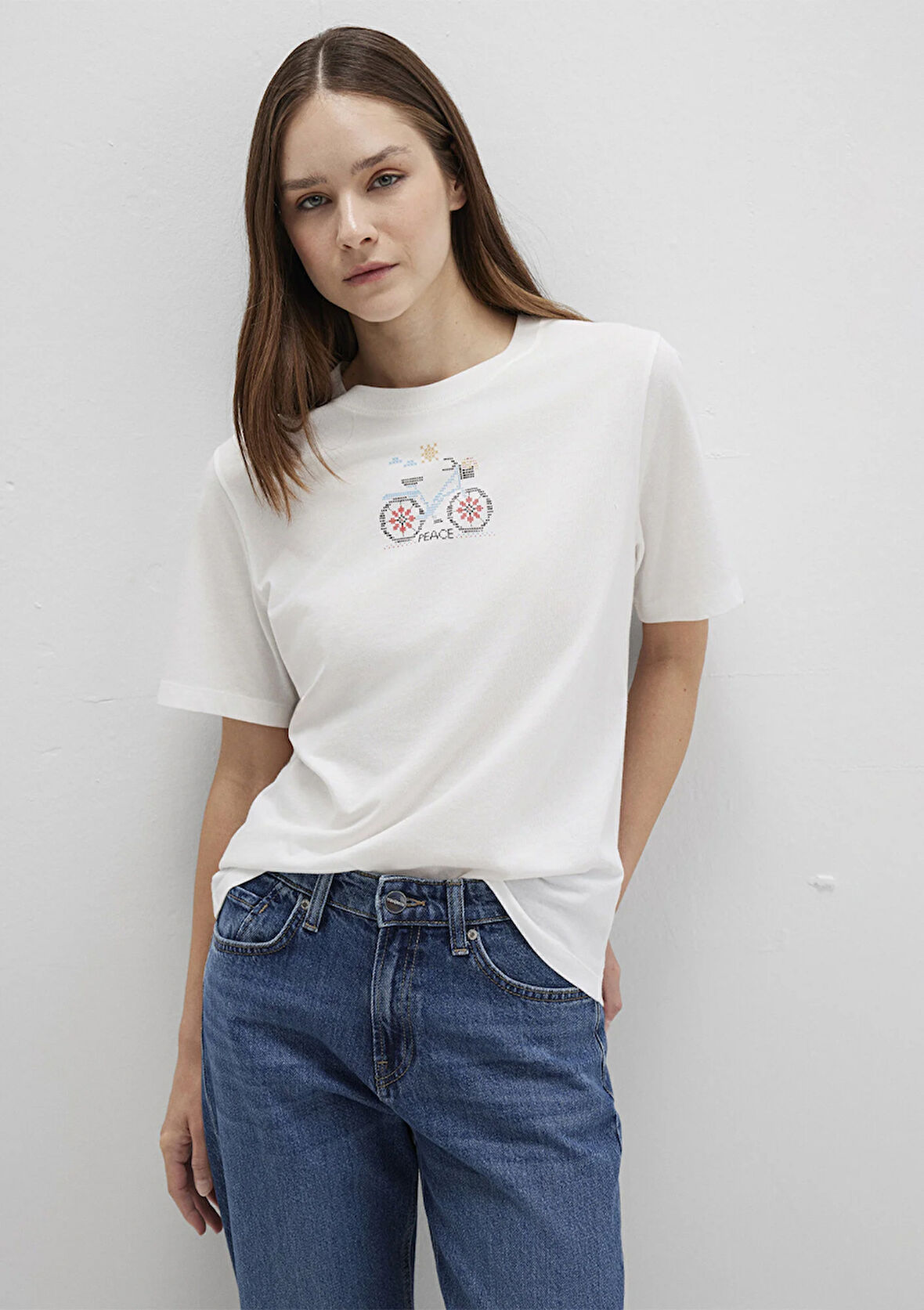 Bisiklet Baskılı Ekru Tişört 1613469-70057