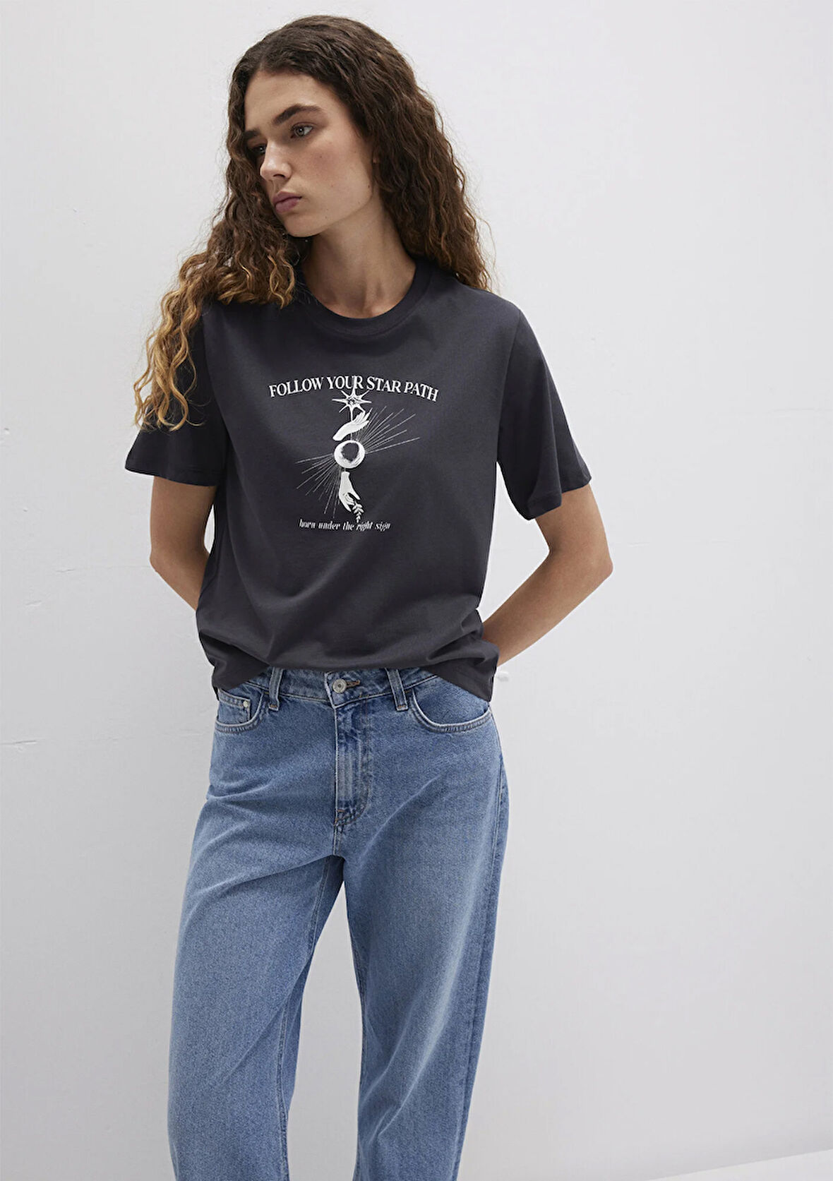 Astroloji Baskılı Antrasit Tişört 1613525-70087