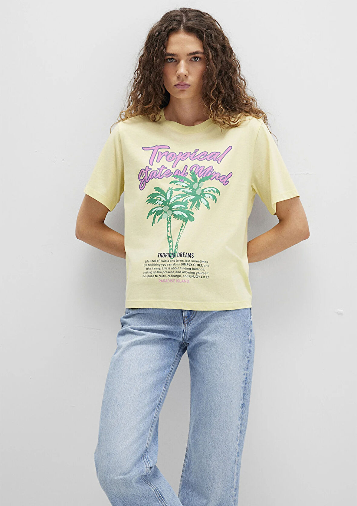 Plaj Baskılı Sarı Tişört 1613490-71319