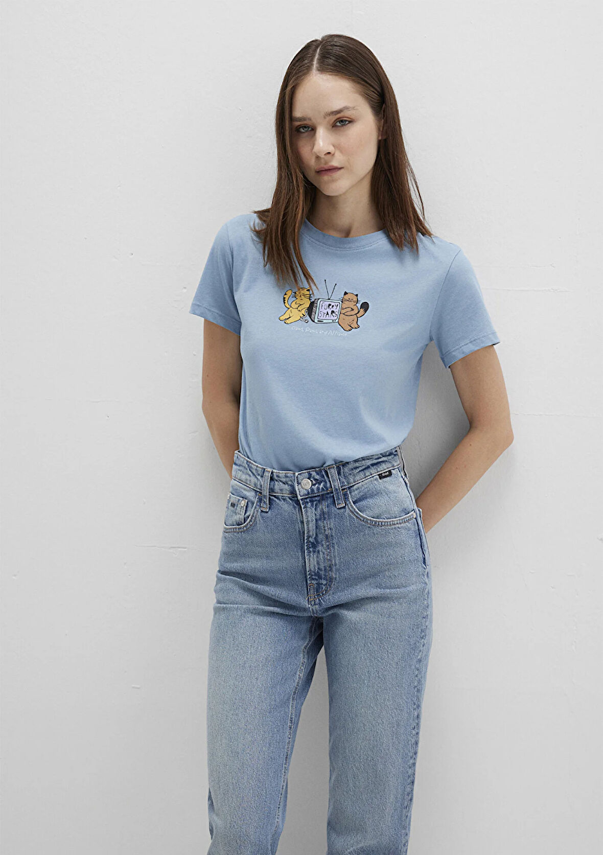 Kedi Baskılı Mavi Tişört 1613472-88024