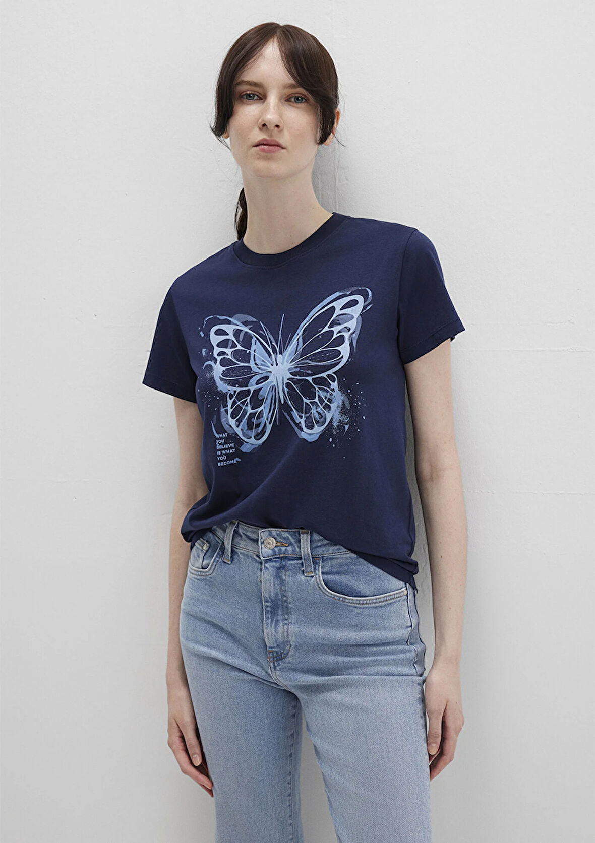 Kelebek Baskılı Lacivert Tişört 1613456-70497