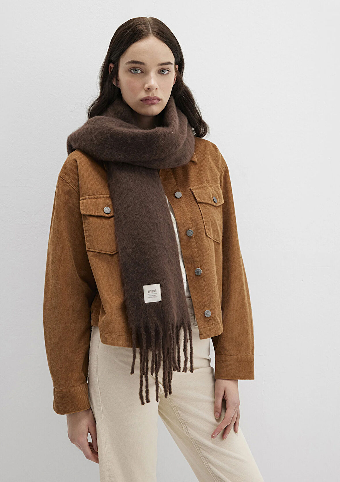 Püsküllü Kahverengi Atkı 1912807-81329