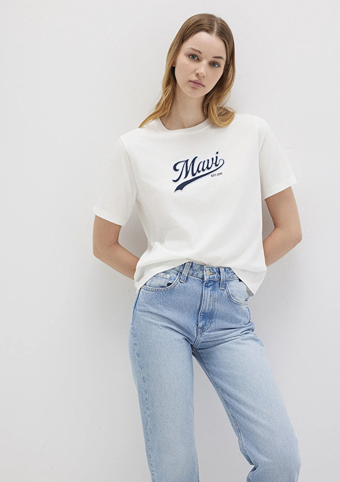 Mavi Logo Baskılı Ekru Tişört 1613565-80194