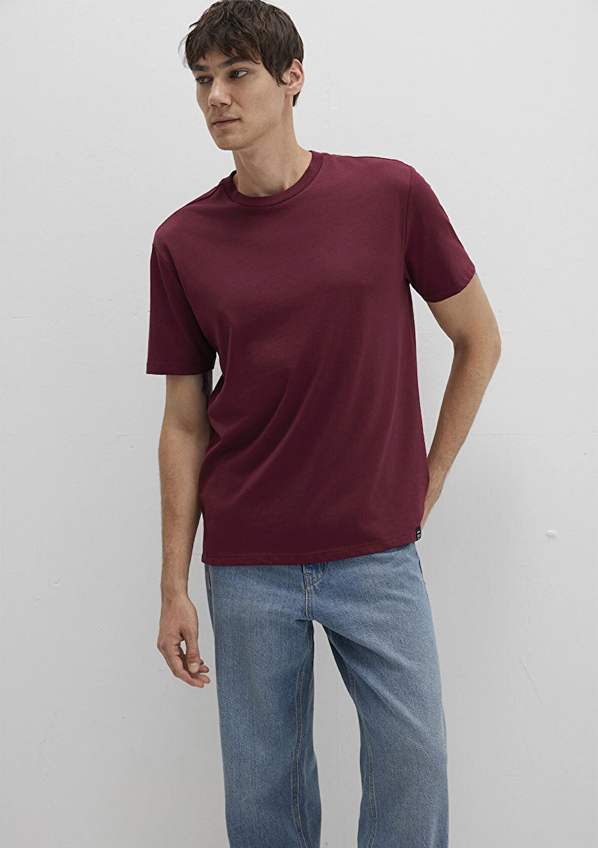 Etiket Detaylı Bordo Basic Tişört 0611824-70394